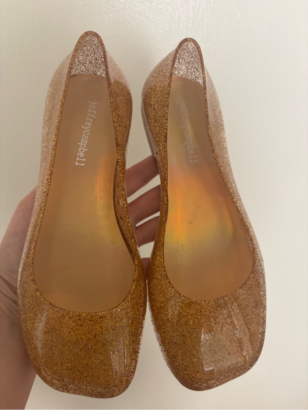 Jeffrey Campbell Gold Glitter Jelly Flats